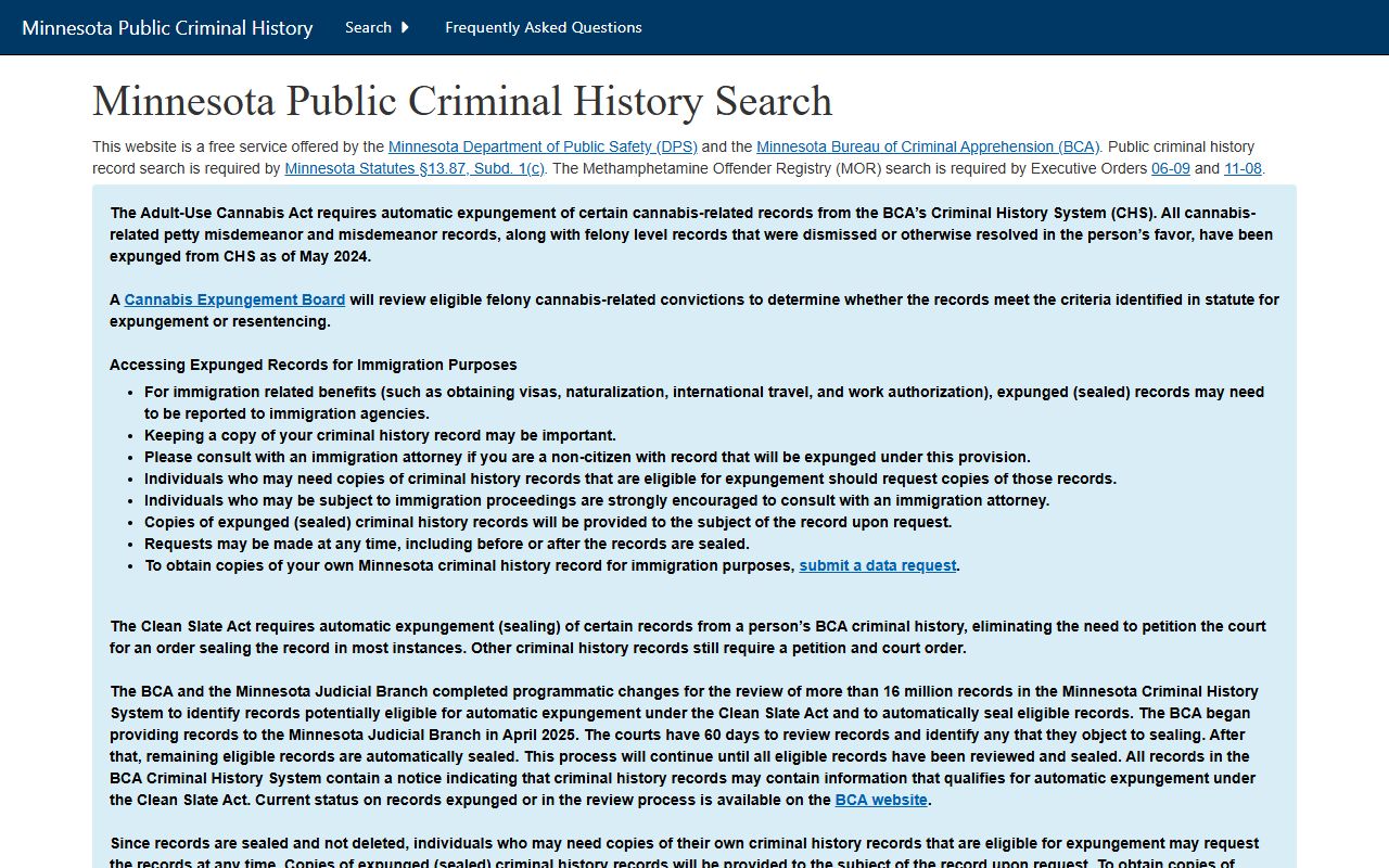 BCA public criminal history search for Houston County conviction records