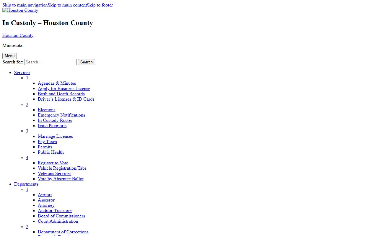 Houston County Jail in-custody page for inmate lookup