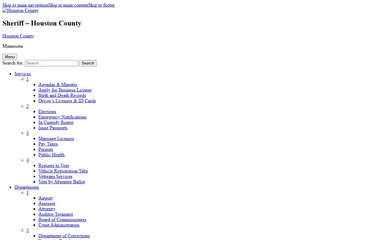Houston County Jail sheriff page for inmate lookup and facility information